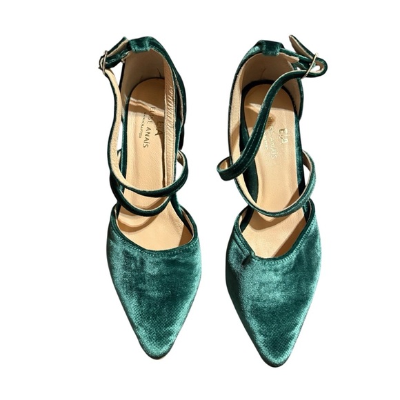 Elise Anais Velvet Emerald Green 1920’s Strappy Pump Handcrafted Size 6.5 - Picture 1 of 7